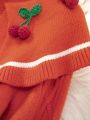Young Girl Cherry Appliques Statement Collar Cardigan