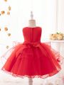 Little Girls' Sequined Embroidered Flower Decor Mesh Spliced Fluffy Dress