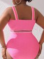 SHEIN Swim Vcay Plus Size Striped Texture Embellished One-Piece Swimsuit