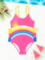 Girls' Rainbow Sun Print One-Piece Swimsuit