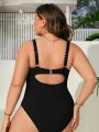 SHEIN Swim Classy Plus Size One-piece Swimsuit With Shell Edge Decoration