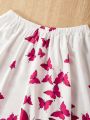 2pcs Teenage Girls' Butterfly Printed Cami Top And Skirt Set, Summer