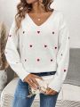 SHEIN Frenchy Heart Shaped Pattern Drop Shoulder Sweater