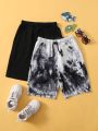 SHEIN 2pcs/Set Teen Boys' Casual Loose Fit Solid Color Shorts & Tie-Dyed Shorts