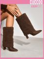 Cuccoo Everyday Collection Women Point Toe Chunky Heeled Classic Boots, Elegant Outdoor Fluffy Boots