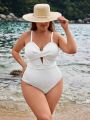 SHEIN Swim Basics Plus Size Cross Hollow Out Detail One Piece Swimsuit