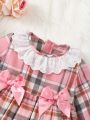 Baby Girl Plaid Print Ruffle Trim Bow Front Dress