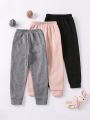 Toddler Girls' 3pcs Cute Rabbit Printed Fleece High Waist Thickened Sports Pants Set For Autumn And Winter