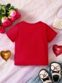 Baby Girls' New Year Valentine'S Day Fun Letter Print Short Sleeve T-Shirt For Summer