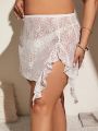 SHEIN Swim Chicsea Plus Size 1pc Ruffle Trim Asymmetric Hem Lace Cover Up Skirt