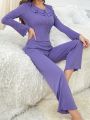 Double-layered Ruffle Neckline And Scalloped Edge Design Long Sleeve And Pants Homewear Set