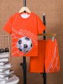 SHEIN Kids SPRTY Boys Soccer & Letter Graphic Tee & Shorts