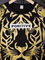 SHEIN Kids EVRYDAY Boys' Tiger Printed Fashionable Casual Round Neck Short Sleeve T-Shirt