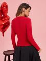 SHEIN Clasi Valentine's Day Women Solid Color Bias Zip Jacket