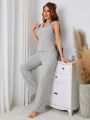 Solid Ribbed Knit Lounge Set