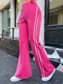 SHEIN Qutie High Waisted Flared Pants With Side Stripes