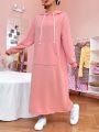 SHEIN Qutie Kangaroo Pocket Drawstring Hoodie Dress