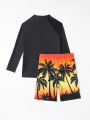 Boys' Two Piece Coconut Tree Printed Casual Beach Outfit