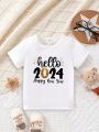 Infant Boys' Casual Simple Funny Cute Number & Letter Printed Top, Suitable For New Year