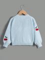 SHEIN Kids EVRYDAY Young Girl Cherry Embroidery Lantern Sleeve Duster Cardigan