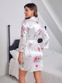 Flower Printed Robe With Waist Belt