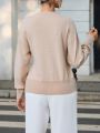 SHEIN Privé Round Neck Solid Color Drop Shoulder Hollow Out Split Sweater