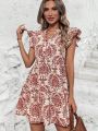 SHEIN LUNE Women's Allover Print Ruffle Sleeve Dress