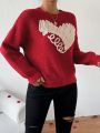 SHEIN LUNE Casual Women's Love Heart Patchwork Drop Shoulder Sweater