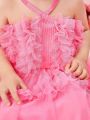 Girls' Mesh & Pleated Skirt Set, Elegant, Cute, Fashionable And Trendy