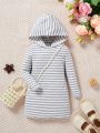 SHEIN Baby Girl Striped Print Hooded Dress Without Bag