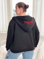 Plus Letter Embroidery Zip Up Hoodie