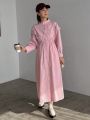 FRIFUL Ladies' Long Coat With Stand Collar And Waist Belt