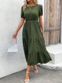 Women'S Round Neck Short Sleeve Ruffle Hem Dress