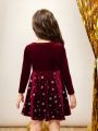 SHEIN Young Girl 1pc Star Pattern Velvet Dress