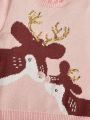 SHEIN Kids QTFun Young Girl Deer Pattern Sequin Detail Frill Trim Sweater