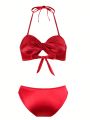 SHEIN Swim Chicsea Exquisite And Elegant Criss-Cross Detail Solid Color Bikini Swimwear Set