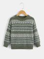 SHEIN Toddler Boys Geo Pattern Drop Shoulder Sweater