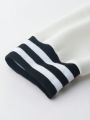 Men Letter Patched Striped Trim Drop Shoulder Varsity Jacket