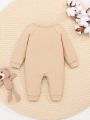 SHEIN Baby Girl Bear Patched Raglan Sleeve Bow Front Jumpsuit