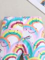 Young Girl Rainbow & Cartoon Print Leggings