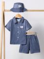 Toddler Boys' Letter Patched Shirt And Shorts Set With Cap
