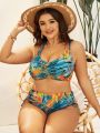 SHEIN Swim Vcay Plus Size Tropical Printed Drawstring Side Bikini Swimsuit Set