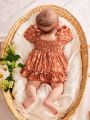 SHEIN Newborn Baby Girl'S Floral Print Ruffle Hem Long Sleeve Dress