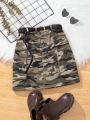 SHEIN Kids HYPEME Big Girls' Camouflage High Waist A-Line Skirt For Daily Street Wear