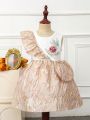 SHEIN Kids CHARMNG Little Girls' 3d Decorated Textured Dress For Spring And Summer