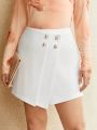 SHEIN BIZwear Plus Size Button Decorated Wrapped Shorts