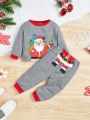 SHEIN Baby Girl Christmas Print Contrast Trim Sweatshirt & Sweatpants