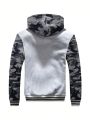 Men Plus Camo Print Zip Up Thermal Lined Hooded Sweatshirt