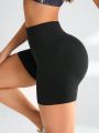 Yoga Basic Women's Solid Color Wide Waist Butt Lifting Workout Shorts