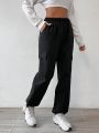 Daily&Casual Elastic Waistband Sporty Pants With Slanted Pockets